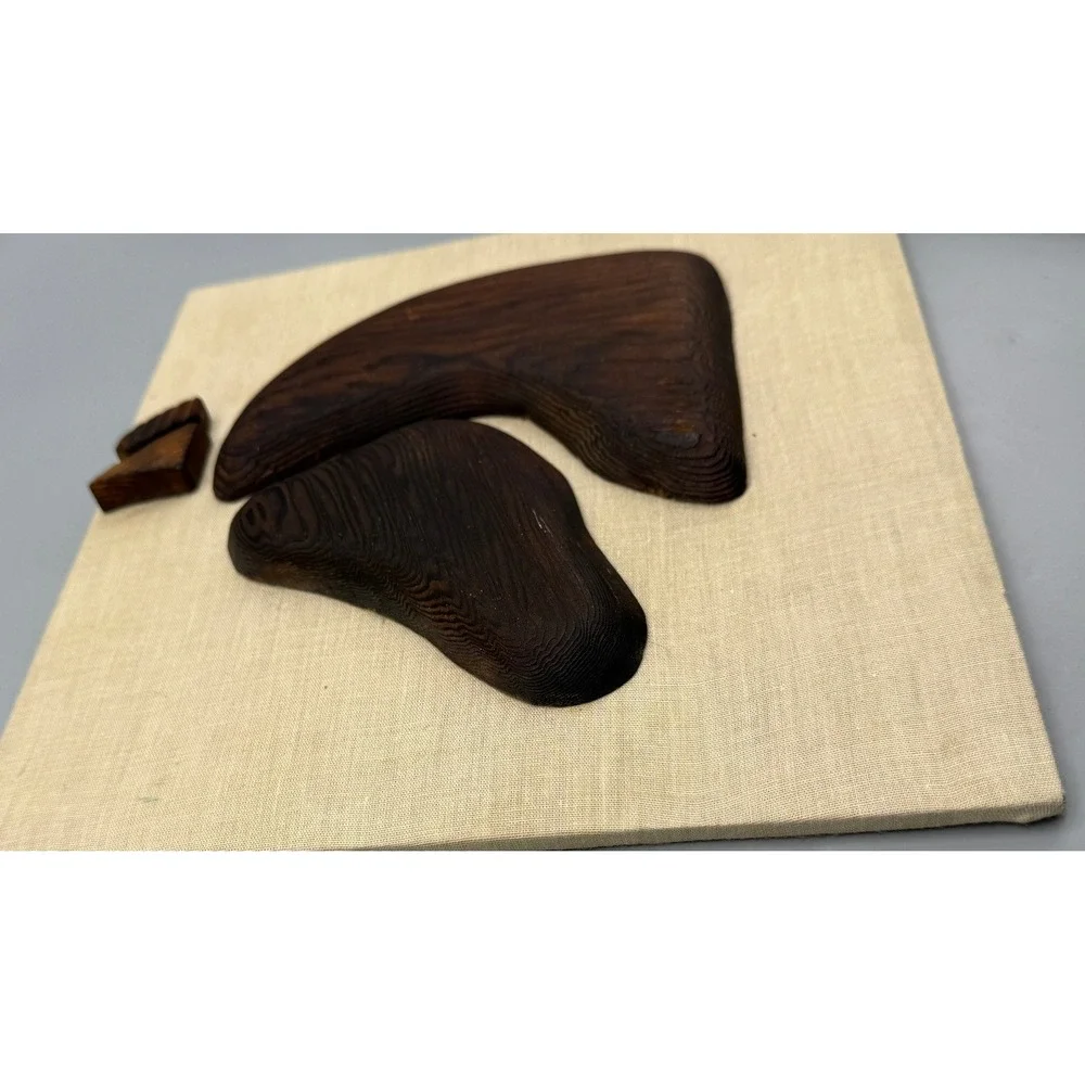 Vintage Mid Century Modern Abstract Wood Horse Head Wall Art Linen Board 9.5in